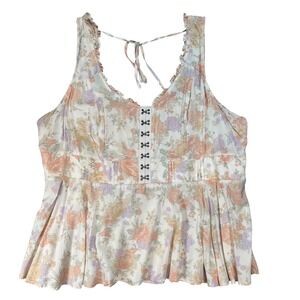 Torrid Floral Peplum Camisole Top Hook Eye Front Smocked Back Sleeveless Size 2